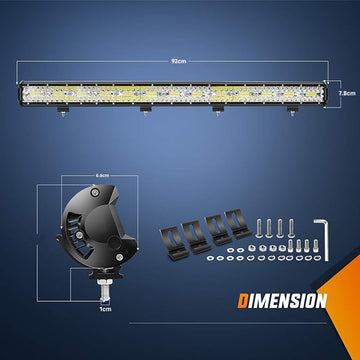 Egyenes Led autós projektor, 195 W, három soros árvízvédelem, Osram Led, munkalámpa vezetéshez, terepvilágítás teherautókhoz, pick-up, autó, terepjáró, ATV, UTV, csónak, 81 cm