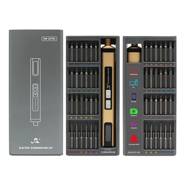 Set Surubelnita Electrica 50 in 1 Fara Fir, Biti Magnetici, Incarcare Rapida USB Tip C, Lumina Led Pentru Precizie, Bronz