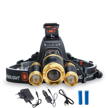 Lanterna Frontala de Cap cu Zoom, Acumulatori Inclusi, Rezistenta la Apa, Rotire 90 grade, 4 Moduri de Lumina, Perfecta Pentru Pescuit, Protectie, Camping si Vanatoare, Negru