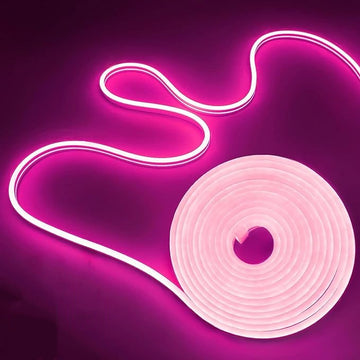 Banda LED Neon Roz 5M pentru Interior și Exterior – Rezistentă la Apă cu Adaptor Inclus, Iluminare Atmosferică