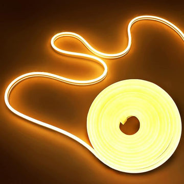 Banda LED Neon Alb Cald 5M pentru Interior și Exterior – Rezistentă la Apă cu Adaptor Inclus pentru Iluminat Decorativ