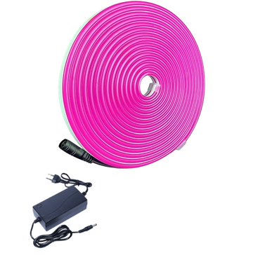Banda Neon cu Led Roz, Interior/Exterior, Rezistenta la Apa, Adaptor Inclus, 5M