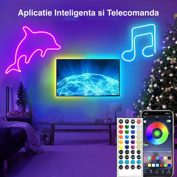 Banda LED RGB de 5M pentru Interior și Exterior – Neon Rezistent la Apă cu Adaptor Inclus pentru Iluminat Decorativ