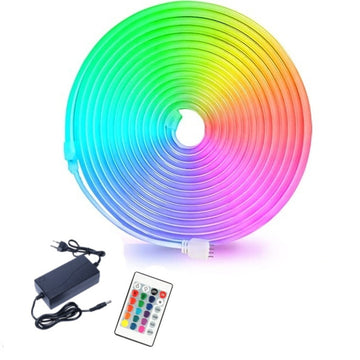 Banda Neon cu Led RGB, Interior/Exterior, Rezistenta la Apa, Adaptor Inclus, 5M