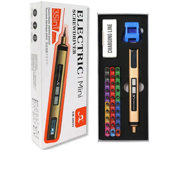 Set Șurubelniță Electrică 35 în 1 Fără Fir cu Biti Magnetici – Încărcare Rapidă USB Tip C și Lumină LED pentru Precizie, Culoare Bronz