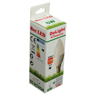 Led Candle Izzó E14, C37 modell, 6W=50W, 2700K, meleg fény