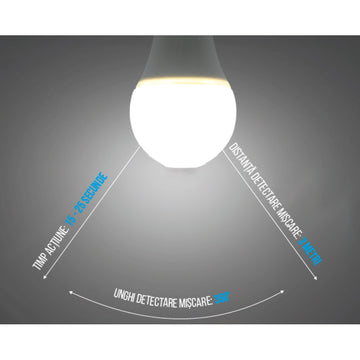 Bec LED cu Senzor de Mișcare 9W (Echivalent 75W) – 750 Lm, 6400K Lumina Rece, Model A60 pentru Iluminat Automat în Spații Interioare
