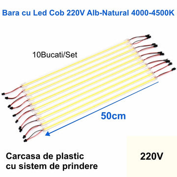 Bara cu Led COB 220V Alb-Natural 4500K, 50cm x 10buc/set