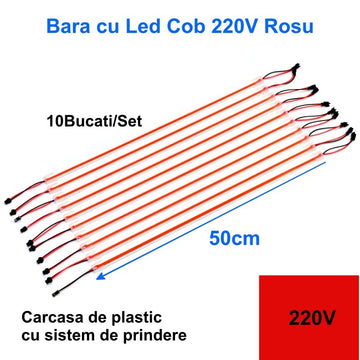 Bara cu Led Cob 220V Rosu, 50cm x 10buc/set
