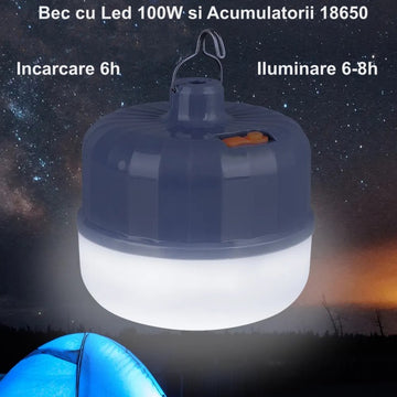 100 W-os LED izzó akkumulátorral kempingezéshez