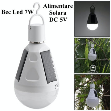 Bec Led 7W cu Incarcare Solara + DC 5V - Frize