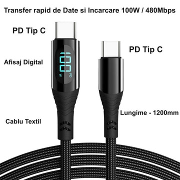 PD 100 W kábel - C típusú digitális kijelzővel 480 Mbps / 1,2 m