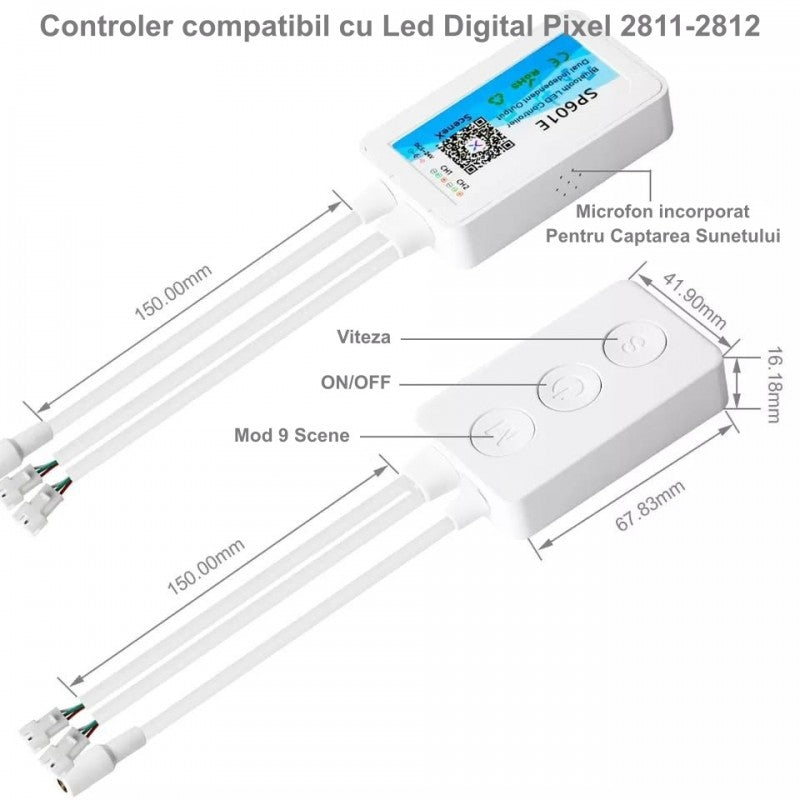 Controler Led Pixel 2CH cu Bluetooth SP601E - Frize