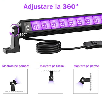LED projektor UV fénnyel, beltéri/kültéri, vízálló, 145 W, fekete
