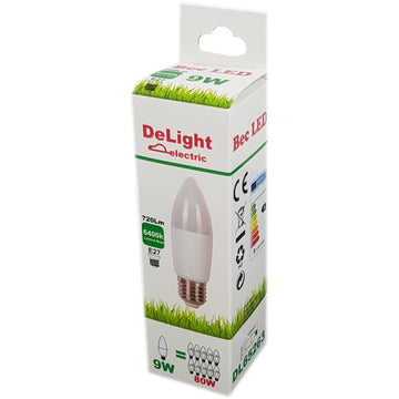 Bec LED Tip Lumanare E27 C37 9W (80W Echivalent) – Lumina Neutră 4100K pentru Iluminat Interior, Birou sau Spații Comerciale