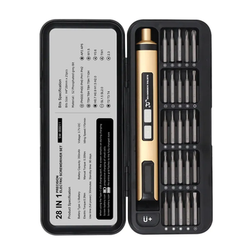 Set Surubelnita Electrica 28 in 1 Fara Fir, Biti Magnetici, Incarcare Rapida USB Tip C, Lumina Led Pentru Precizie, Bronz