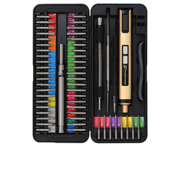 Set Surubelnita Electrica 58 in 1 Fara Fir, Biti Magnetici, Incarcare Rapida USB Tip C, Lumina Led Pentru Precizie, Bronz