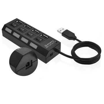 HUB USB 2.0 cu 4 Porturi, Întreupător și LED – Dispozitiv de Extensie pentru Conectare Ușoară a Perifericelor