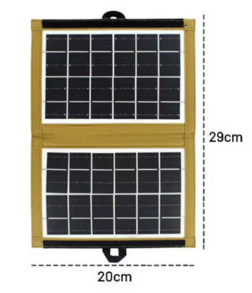 Panou Solar Portabil CL-670 cu Încărcare USB 7.2W – Pliabil cu Husă Textilă Maro pentru Camping, Drumeții și Activități în Aer Liber