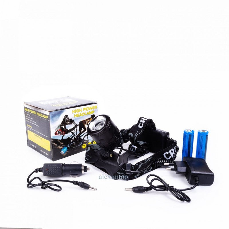 Lanterna de Cap cu Acumulator 2XT6 led CREE, Lumina Alb/Verde - Frize