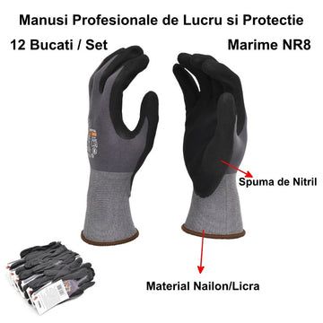 Manusi de Lucru Profesionale cu Nitril NR8. - 12 buc/set