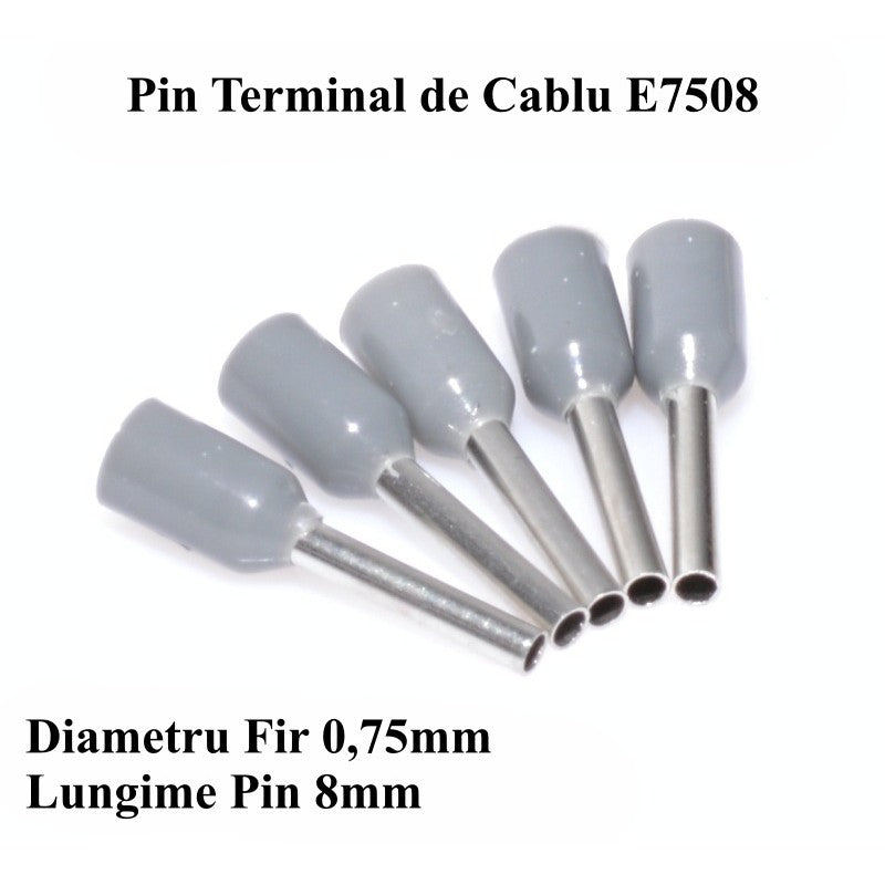 Pin Terminal de Cablu E7508 Gri, 100Buc/Set - Frize