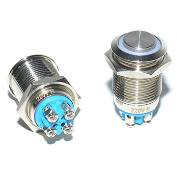 Push Metalic 16mm cu Led Rosu si Retinere 220V - Frize