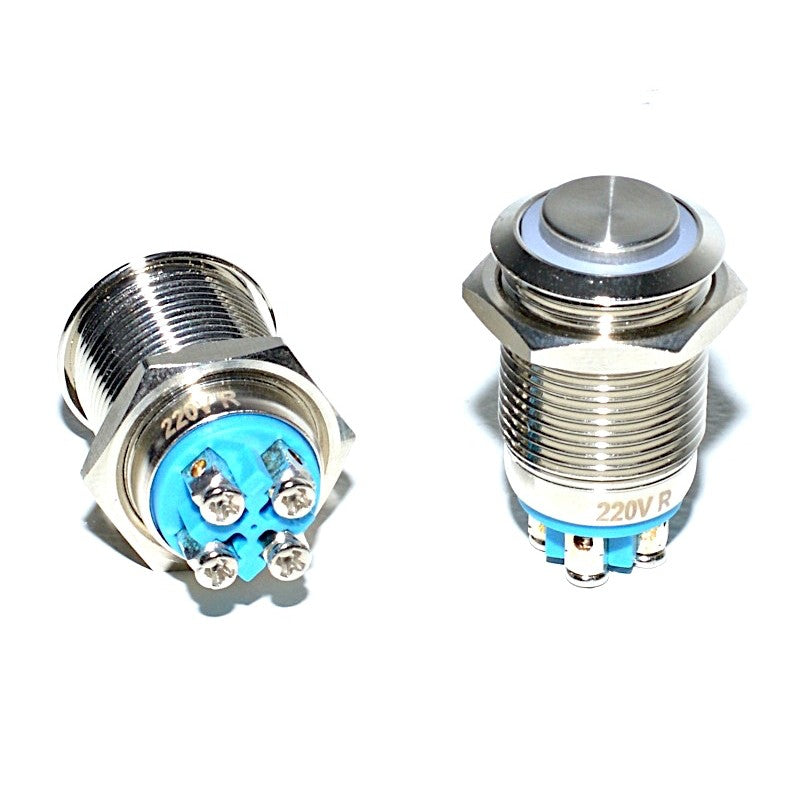 Push Metalic cu Led Rosu si Retinere 19mm / 220V - Frize