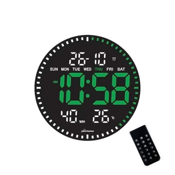Ceas Digital de Perete cu Lumina Led Verde, Secundar, Calendar, Temperatura, Termometru, Cronometru, Telecomanda, Afisare Umiditate, 28cm