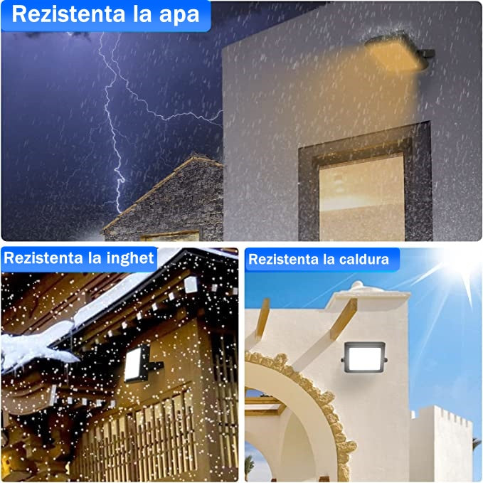 Set 4 Bucati Proiector LED RGB Inteligent, Aplicatie, Interior/Exterior, Rezistent la Apa, Control Din Telefon Prin Internet, Sincronizare Muzica, Telecomanda, Mod Programare Lumini, 15W/buc, Negru - Frize
