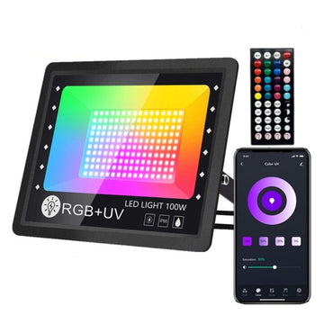 Proiector LED RGBCW Inteligent, Aplicatie, Lumina UV, Interior/Exterior, Rezistent la Apa, Control Din Telefon Prin Internet, Sincronizare Muzica, Telecomanda, Mod Programare Lumini, 100W, Negru - Frize