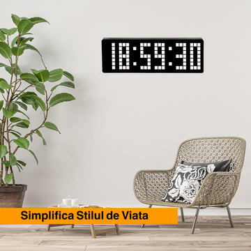 Ceas Digital de Masă și Perete 32cm cu LED Alb – Cronometru, Timer, Calendar, Alarmă, Termometru și Funcție Snooze, Telecomandă, 5 Trepte de Intensitate