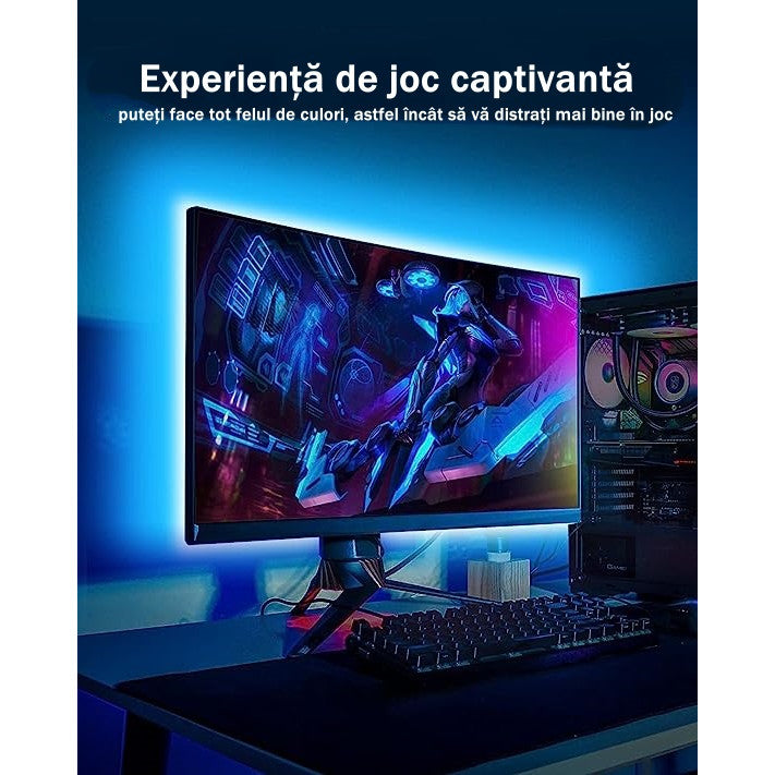 Kit Banda Led RGB pentru TV, Lungime 3M, Iluminare Personalizata cu Banda LED USB, Telecomanda Inclusa, Protectie IP20 - Frize