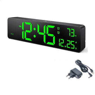 Ceas Digital de Masa si de Perete cu Lumina Led Verde, Cronometru, Timer, Alarma, Functie Snooze, Temperatura, Luminozitate Adjustabila, 26x6cm