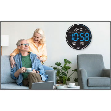 Digitális falióra kék LED fénnyel, másodlagos, naptár, hőmérséklet, hőmérő, stopper, távirányító, páratartalom kijelző, 28 cm