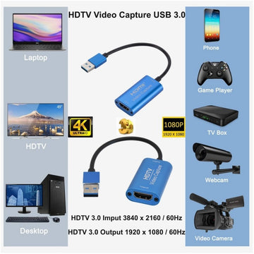 Videorögzítő kártya, HDMI - USB 3.0 / HDTV, kék