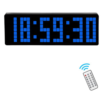 Ceas Digital de Masa si de Perete cu Lumina Led Albastru, Cronometru, Timer, Calendar, Alarma, Termometru, Functie Snooze, 5 Trepte de Intensitate, Telecomanda, 32cm