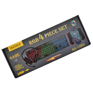 Set Gaming RGB 4 Piese – Tastatură, Mouse, Căști și Mouse Pad AS-1088 pentru Experiență de Joc Imersivă