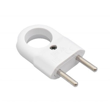 Stecher Plat Alb cu Inel 10A – Conector Electric Ideal pentru Utilizare Acasă sau Birou