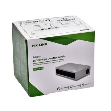 Switch de Rețea 5 Porturi 10/100Mbps Pix-Link LV-SV05 – Dispozitiv de Conexiune pentru Birou sau Acasă