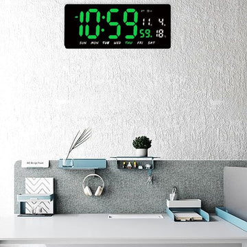 Ceas Digital de Masa si de Perete cu Lumina Led Verde, Tehnologie LED Fara Umbre, Calendar, Temperatura, Alarma, Functie Snooze, Luminozitate Adjustabila, 36x16cm - Frize