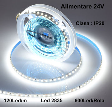 Banda Led 24V Interior, 2835-120led/m, Alb-Natural 4000K-5m/Rol - Frize