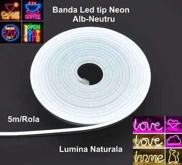 Banda Led Flexibil 12V, Lumina Alb-Neutru 5m - Frize