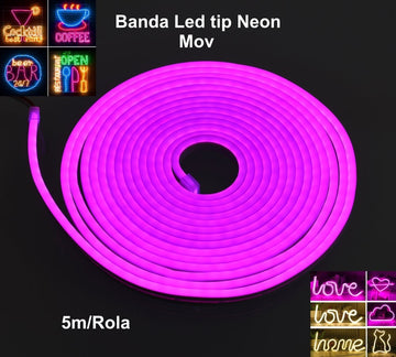 Banda Led Flexibil 12V, Lumina Mov 5m - Frize