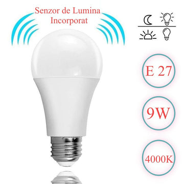 Bec cu LED si Senzor de Lumina E27-9W-4000K - Frize