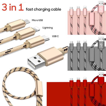Cablu USB 3 in 1, Micro - Tip C - iPhone, Lungime 125 cm TRENQA - Frize