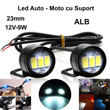 Led Auto 23mm cu Suport / 12V - 9W / ALB, 2 Buc/Set - Frize