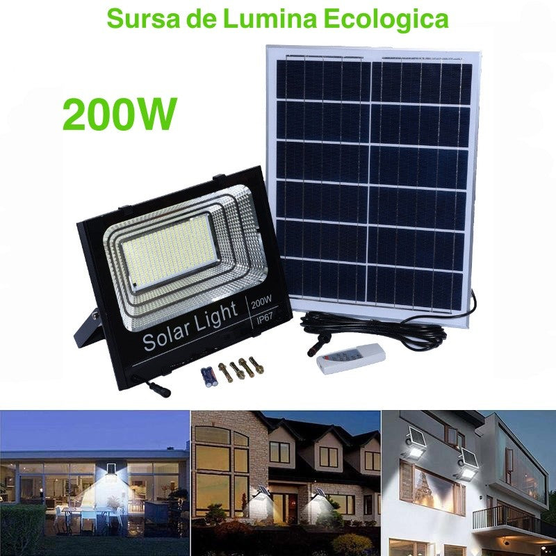 Proiector 200W cu Panou Solar și Telecomanda - Frize