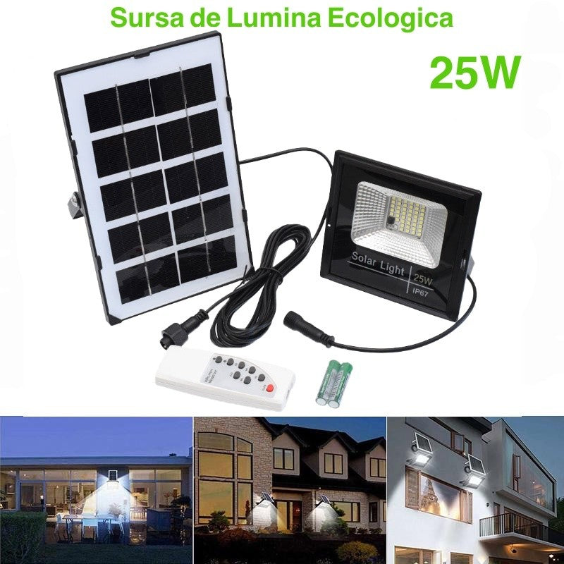 Proiector 25W cu Panou Solar și Telecomanda - Frize