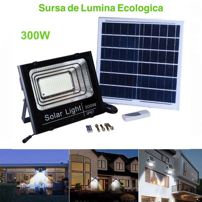 Proiector 300W cu Panou Solar și Telecomanda - Frize